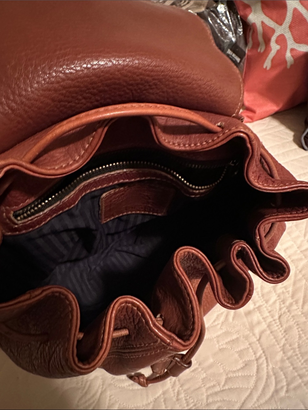 Coach Brown Pebbled Leather Drawstring Backpack - Picture 2 of 3